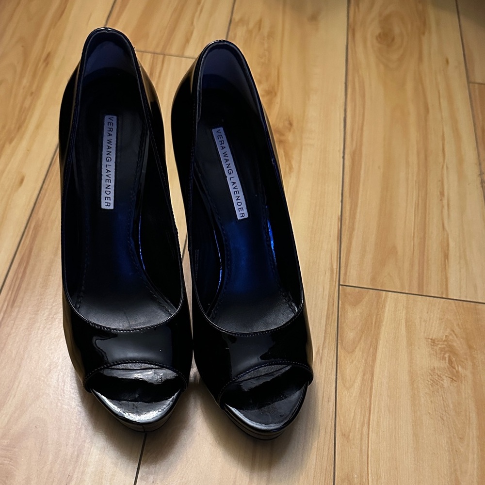 Black Patent Peep Toe Heels